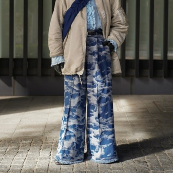 Unisex Jacquard Wide Fringe Denim Indigo - Picture 1 of 7